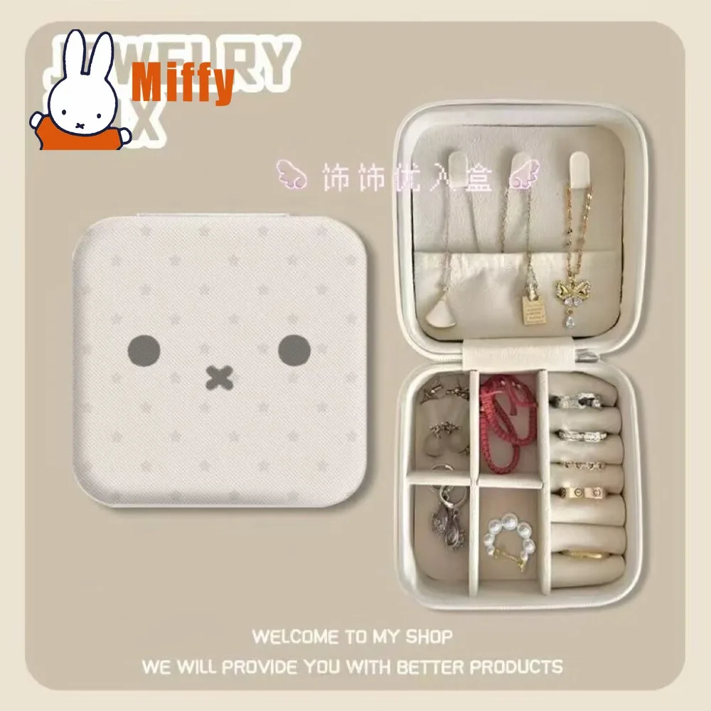 Kawaii Miffy Jewelry Box Cute Rabbit Organizer Case Portable Three- Layer Earring Ring Necklace Stud Holder Small Travel Gift view 6