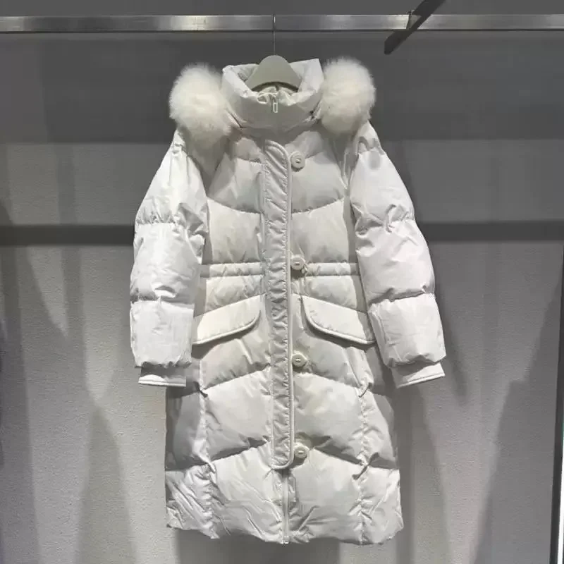 Winter Fashion New Women's Down Jacket Commuting Slim Fit Fox Fur Collar Hooded White Duck Down Jacket