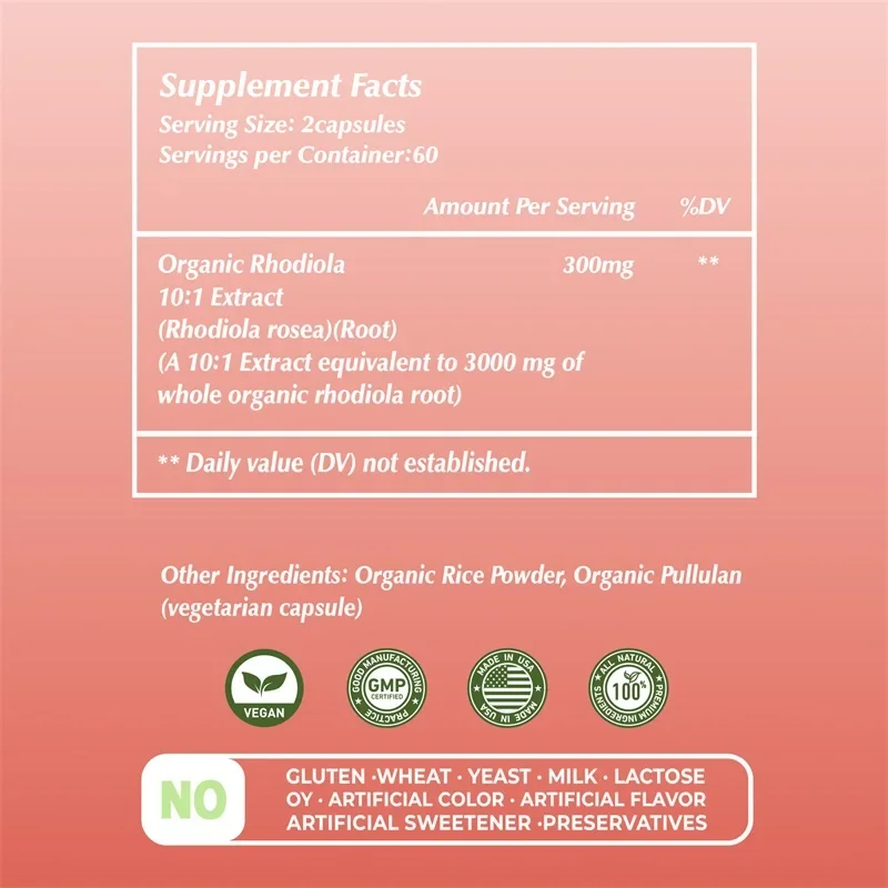 Rhodiola Capsules - Reduce Anxiety, Improve Mood, Reduce Fatigue, Supports Brain Health and Cognitive Function, Boosts Vitality