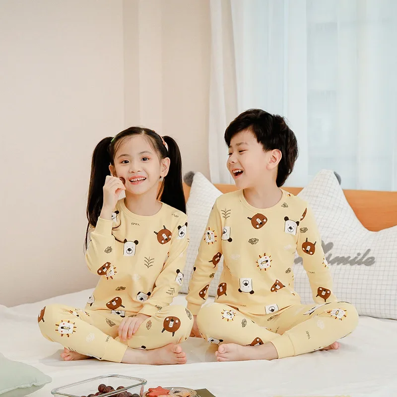 100% Cotton Children Pajama Sets Autumn Winter Cartoon Kids Pajamas Suits Long Sleeve Warm Sleepwear for Kids Children Clothing