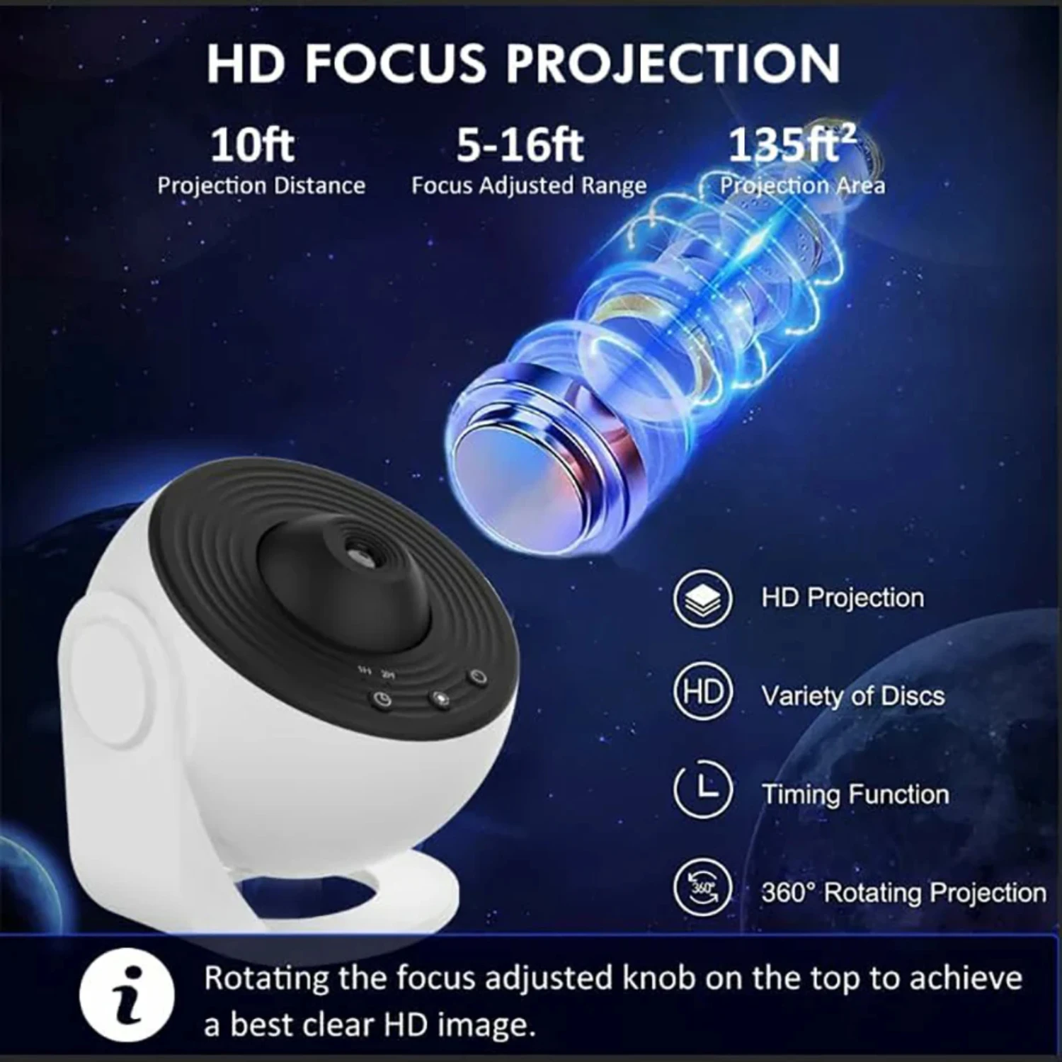 New Planets Starry Sky Projector Night Light with 12 Film Discs - Rotating Planetarium Kids Room Decor