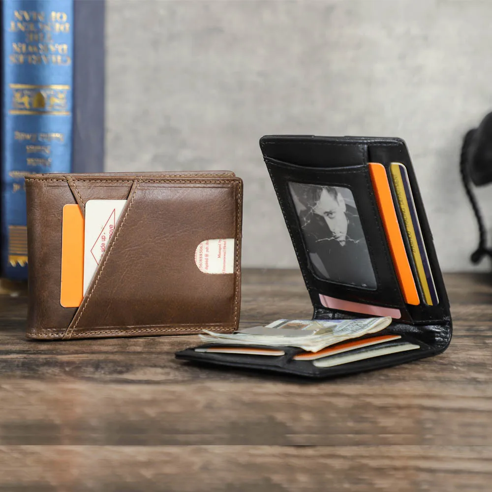 

MITAO FACTORY Высококачественный кожаный мужской кошелек Тонкий зажим для денег RFID Ультратонкая сумка-держатель для карт Двойное складное винтажное мужское умное кошелек