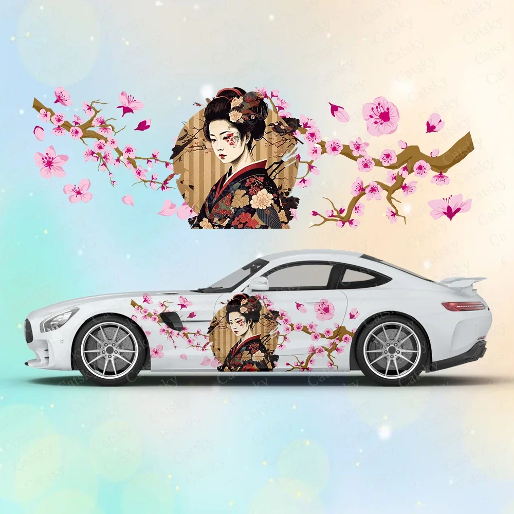 Japanese Geisha Large Car Stickers and Decals Car Body Stickers Car-Side Decals Waterproof Car Vinyl Stickers for Truck SUV