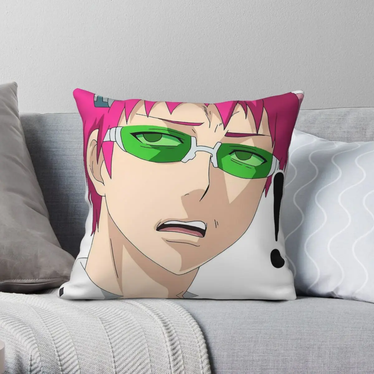 Kusuo Saiki Confused Face Square Pillowcase Polyester Linen Velvet Printed Zip Decorative Pillow Case Home Cushion Cover