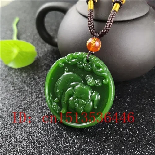 الطبيعية الخضراء الصينية خنزير منحوتة اليشم قلادة قلادة سحر المجوهرات الأزياء محظوظ تميمة هدايا للنساء رجل