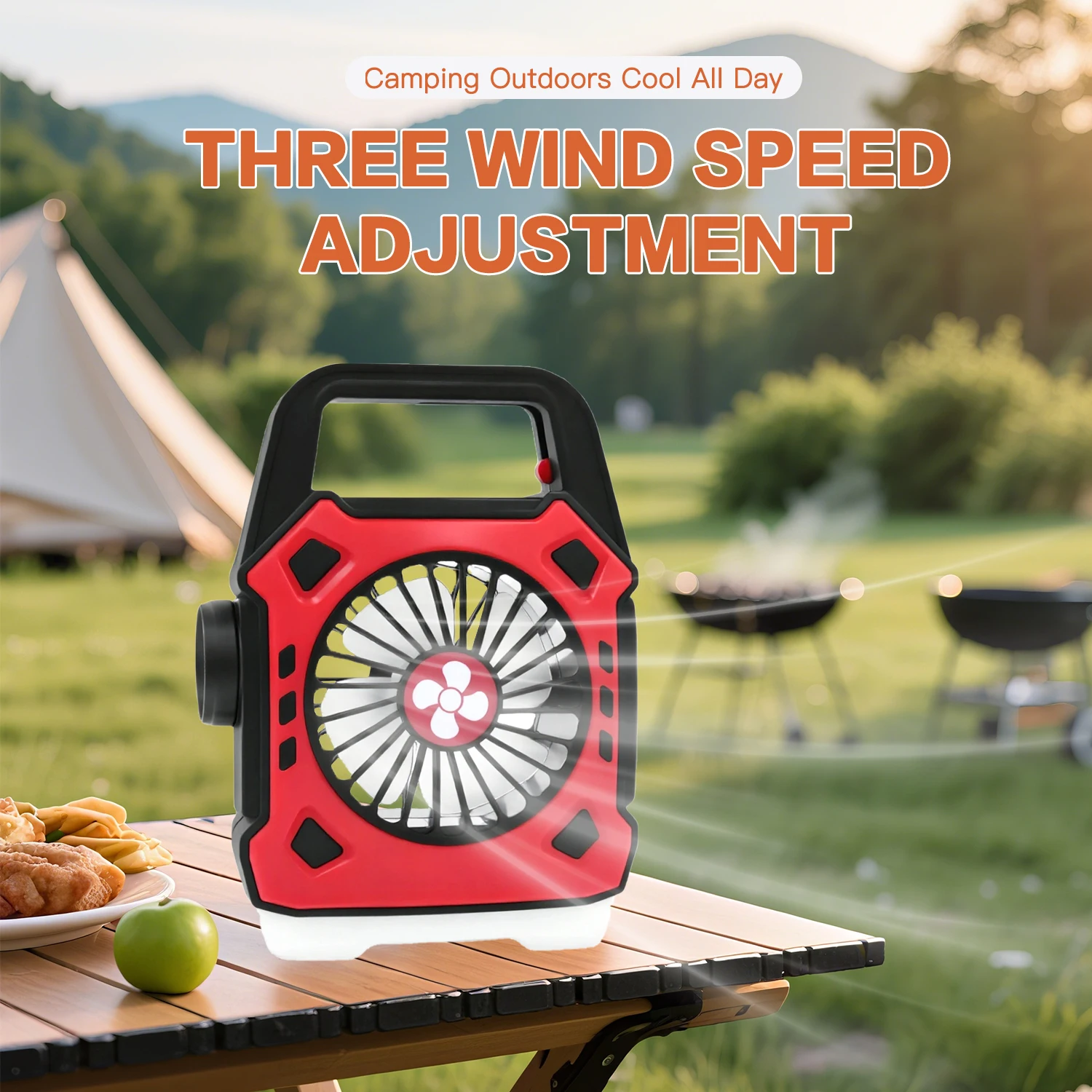 Вентилятор для кемпинга, 1200 мАч со светодиодной лампой Портативный вентилятор, USB-перезаряжаемый вентилятор, предметы первой необходимости для путешествий и кемпинга, палатка для улицы