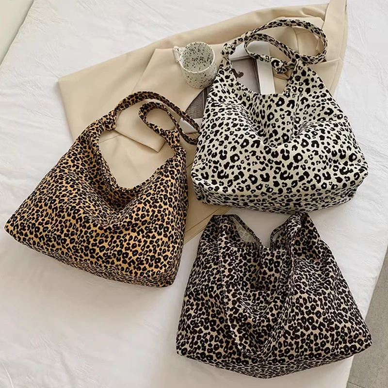 Harajuku Women's Bag Cheap Casual Large Capacity Shoulder Bags Shopper Canvas Fashion Zipper Leopard Pattern Print Handbags