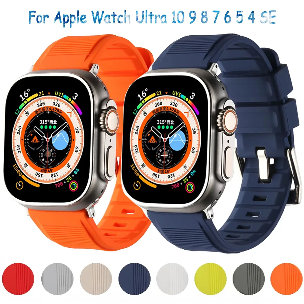 

Silicone Band For Apple Watch Ultra 2 1 49mm 10 46mm 9 8 7 45mm Rubber Bracelet Wristband for iWatch 6 5 4 SE 44mm Correa band
