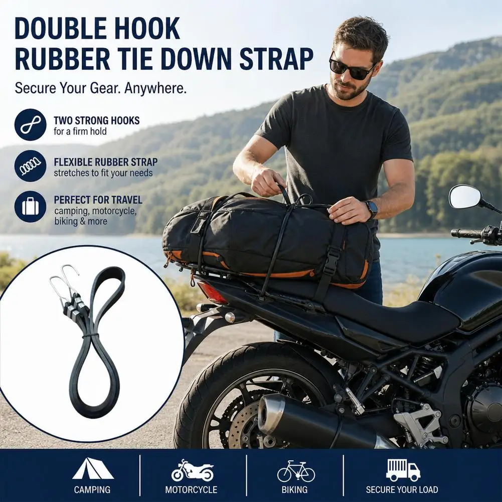 Multi Size Rubber Bundling Belt High Elastic Tear Resistant Butyl Rubber Double Lock Steel Hook Buckle For Motorcycle Luggage