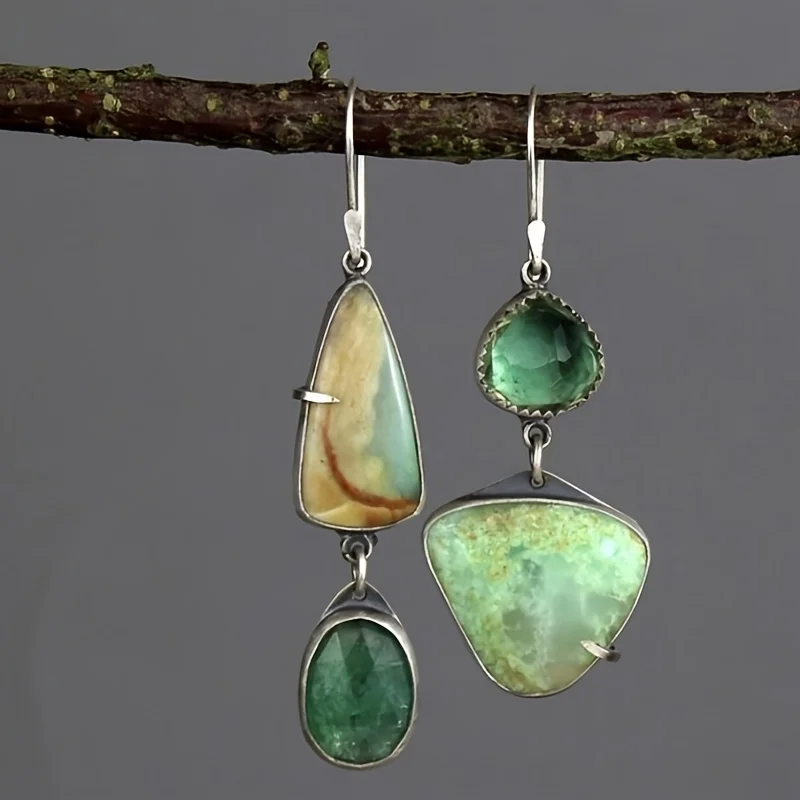 Vintage Bohemian Geometric Asymmetrical Drop Earrings All-Season Casual Ethnic Style Earrings Vacation Jewelry Gifts