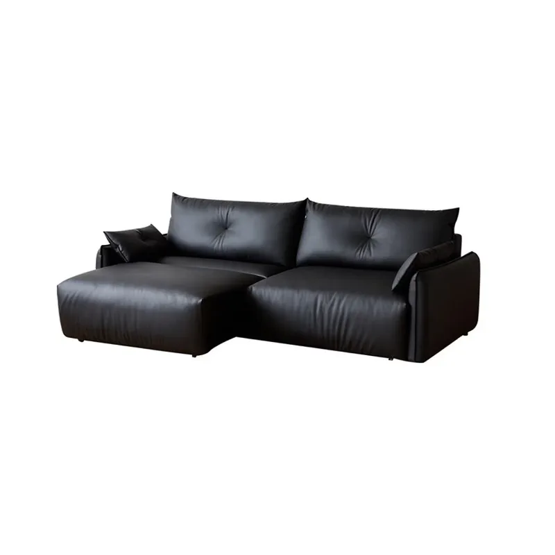 Electric sofa bed, small apartment living room light luxury straight row multi-functional retractable dual-purpose black