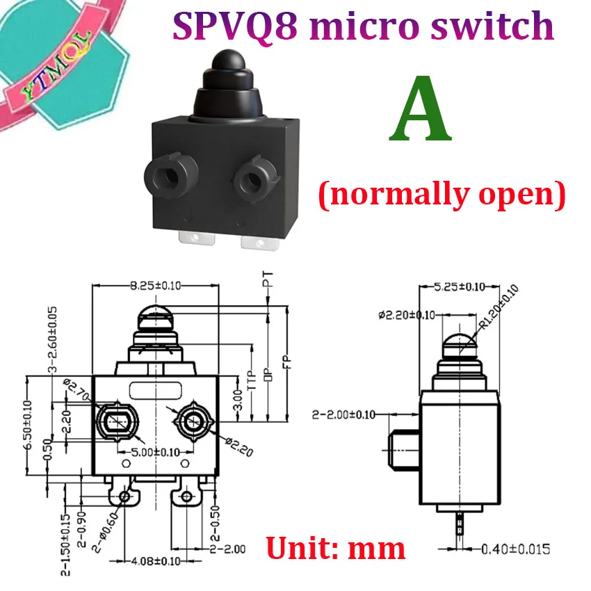 2Pcs Waterproof micro switch SPVQ8 IP67 waterproof high travel limit detection switch, charging gun long button