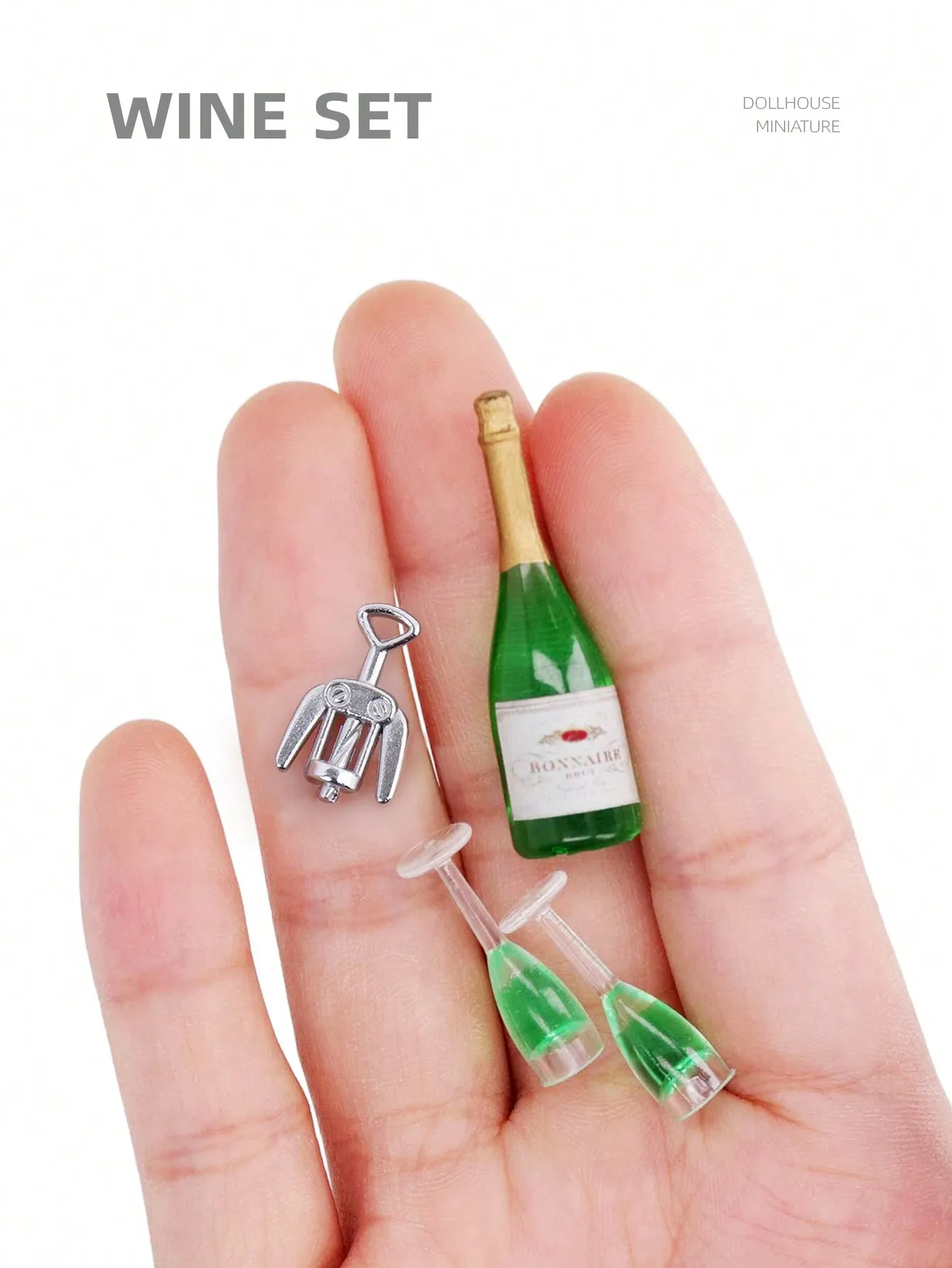 Juego de 4 Piezas de Botellas de Vino, Copas y Abridor de Botellas para Casa de Muñecas: Simulación en Miniatura 1/12 para Bar, Cocina, Mesa de Comedor y Escenas de Fiesta