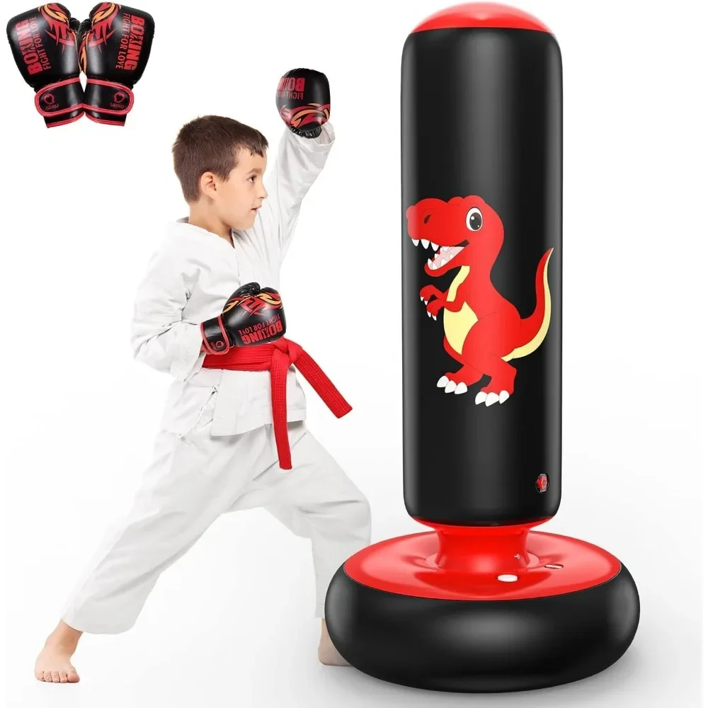 Inflatable Punching Bag 48 Inch Stable Kids Boxing Training Toy for Ages 3 to 6 Karate Taekwondo Gift