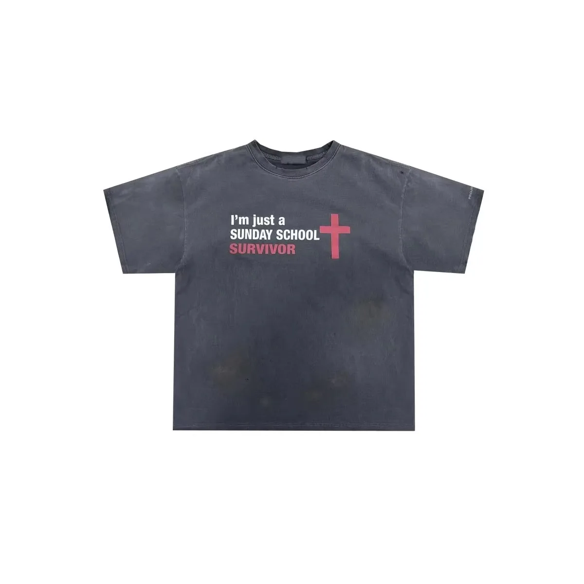 Grailz PROJECT G/R Summer Letter-Printed Cross Weathered Washed Tagged Round-neck Short-Sleeved Loose-Tee Shirt Protocol Index