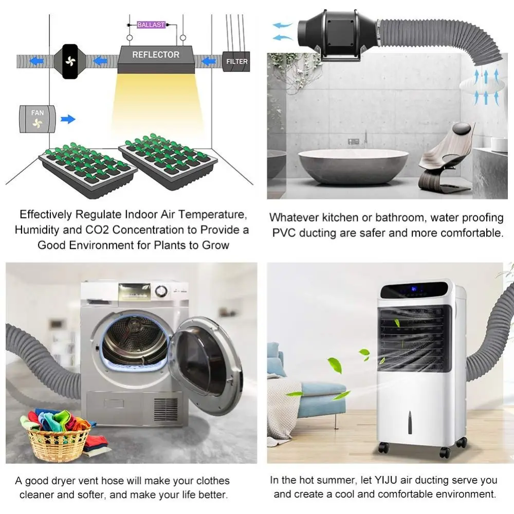 Manguera de ventilación para secadora profesional de 4 pulgadas, color gris, con 2 abrazaderas de acero inoxidable, conducto de aire, ventilación de tubo de escape Flexible y resistente