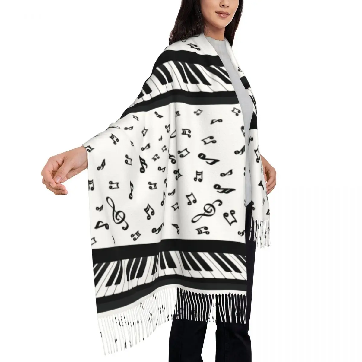 Piano Keys With Staff And Notes Womens Warm Winter Infinity Scarves Set Blanket Scarf Pure Color