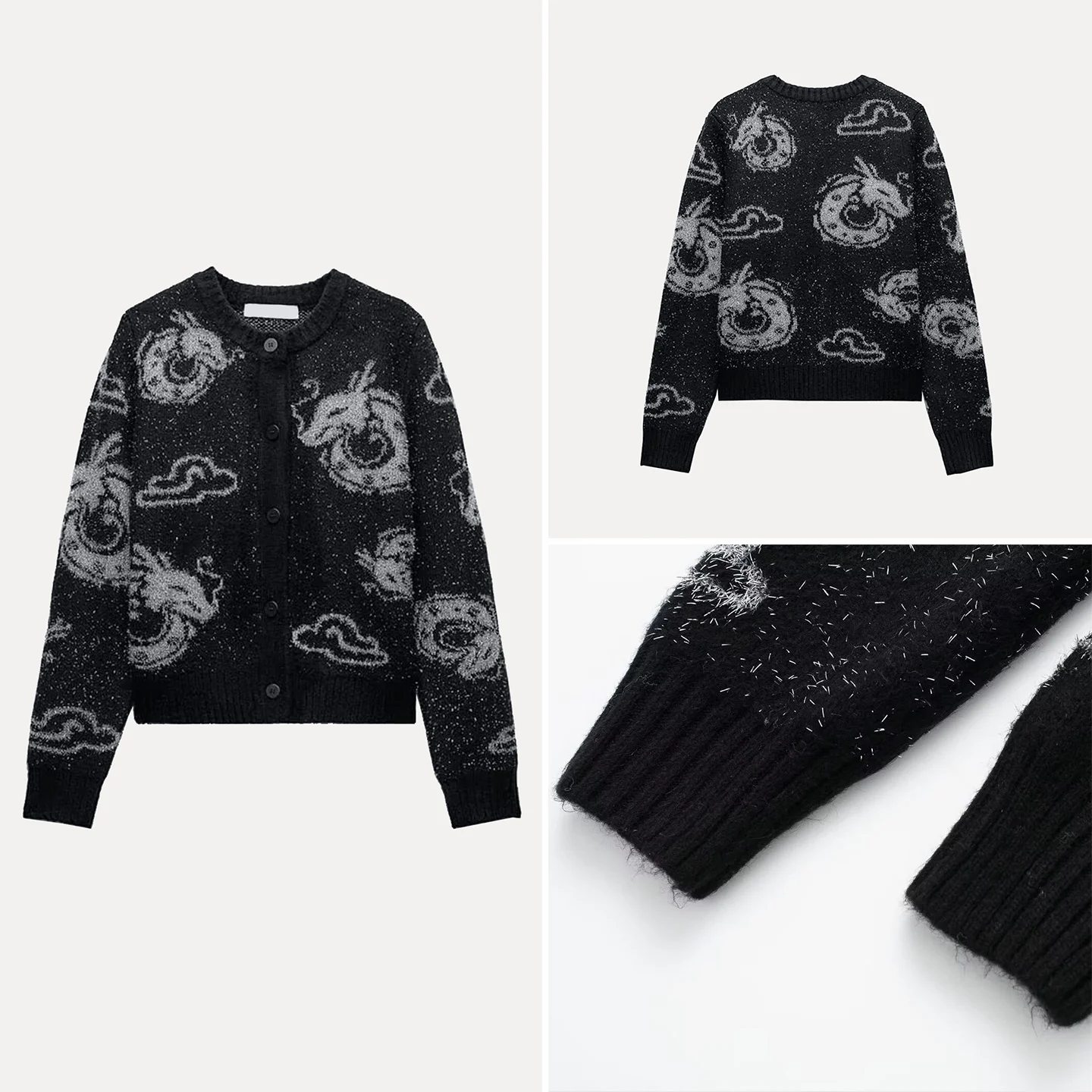 おしゃれなニットアニマル柄アウター レディース 半袖カーディガン Z 通勤スタイル 長袖 ショート丈