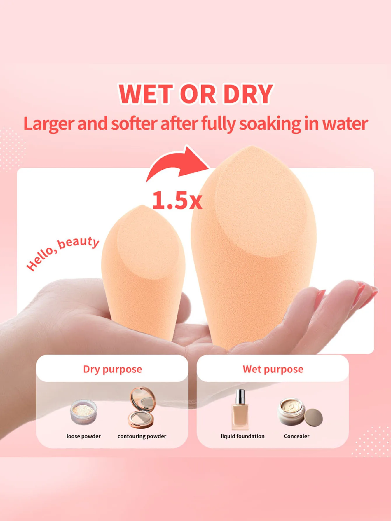 Conjunto de esponja de maquiagem 4 peças, adequado para esponjas secas e molhadas, todos os tipos de pele de pó, creme, pó líquido