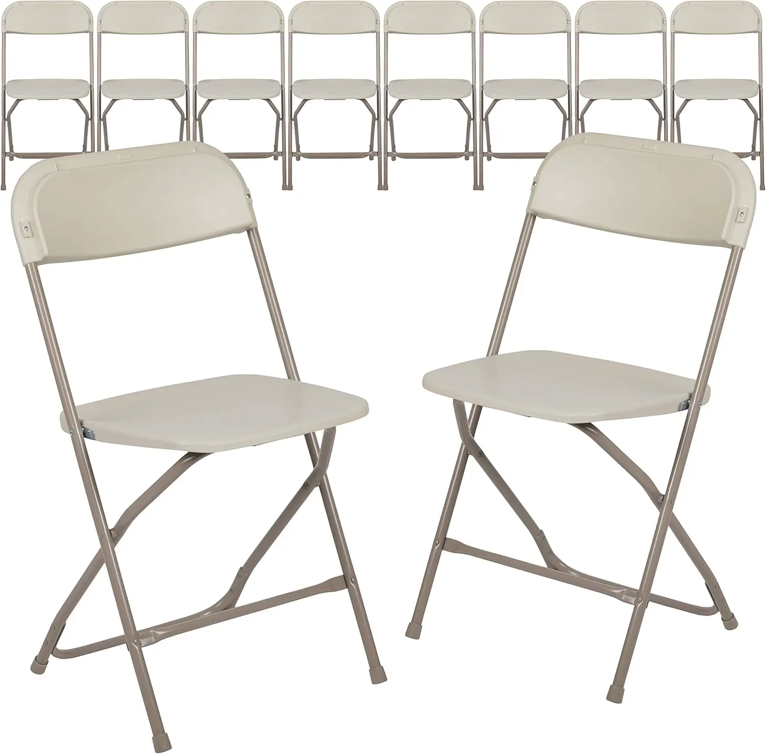 

Set of 10 Plastic Folding Chairs - 650 LB Weight Capacity Lightweight Stackable Folding Chair in Beige