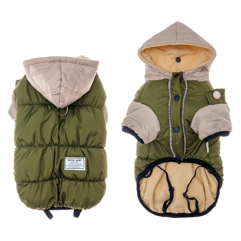 Abrigo con capucha para perros pequeños, chaqueta con anillo de correa, forro polar cálido de invierno, traje acogedor para cachorros, prendas para mascotas y gatos