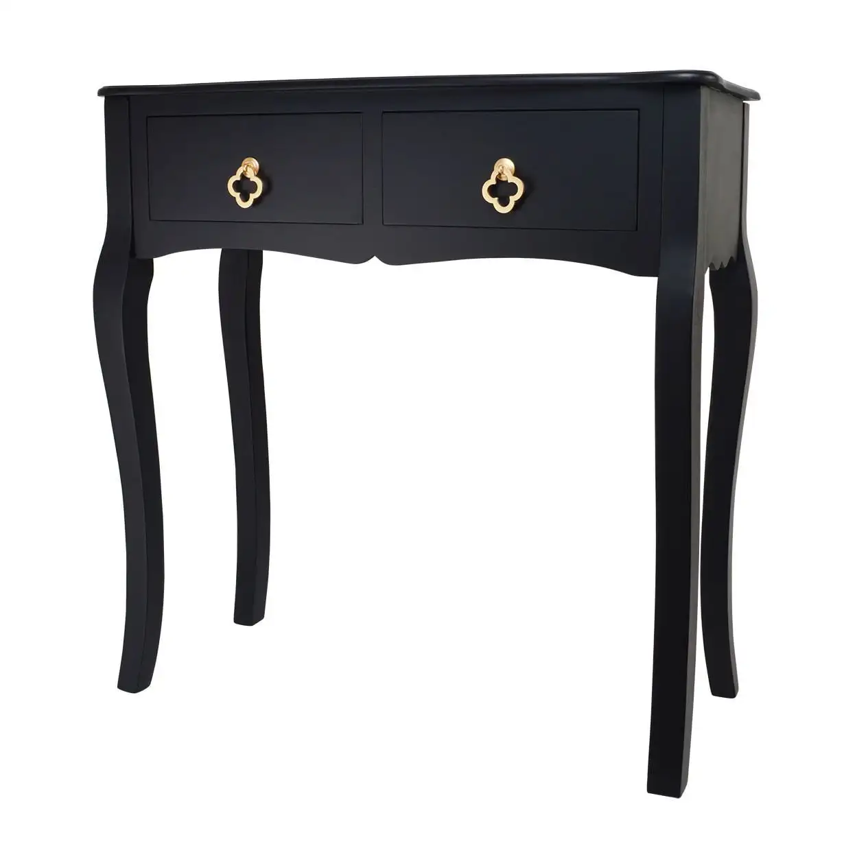 xx-European Retro Design Side Table With Drawer Storage Black Wood Modern Console Table^