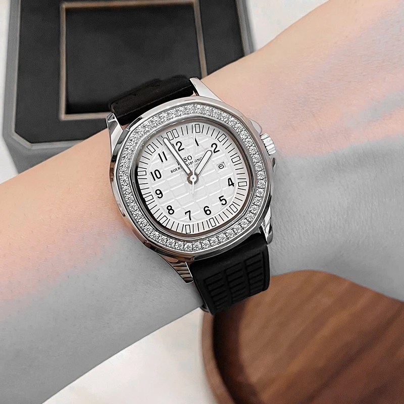 Fashion Women Diamond Watches Black Silicone Waterproof Quartz Hand Clock Female Gifts Original Delicate Ladies Wristwatch White