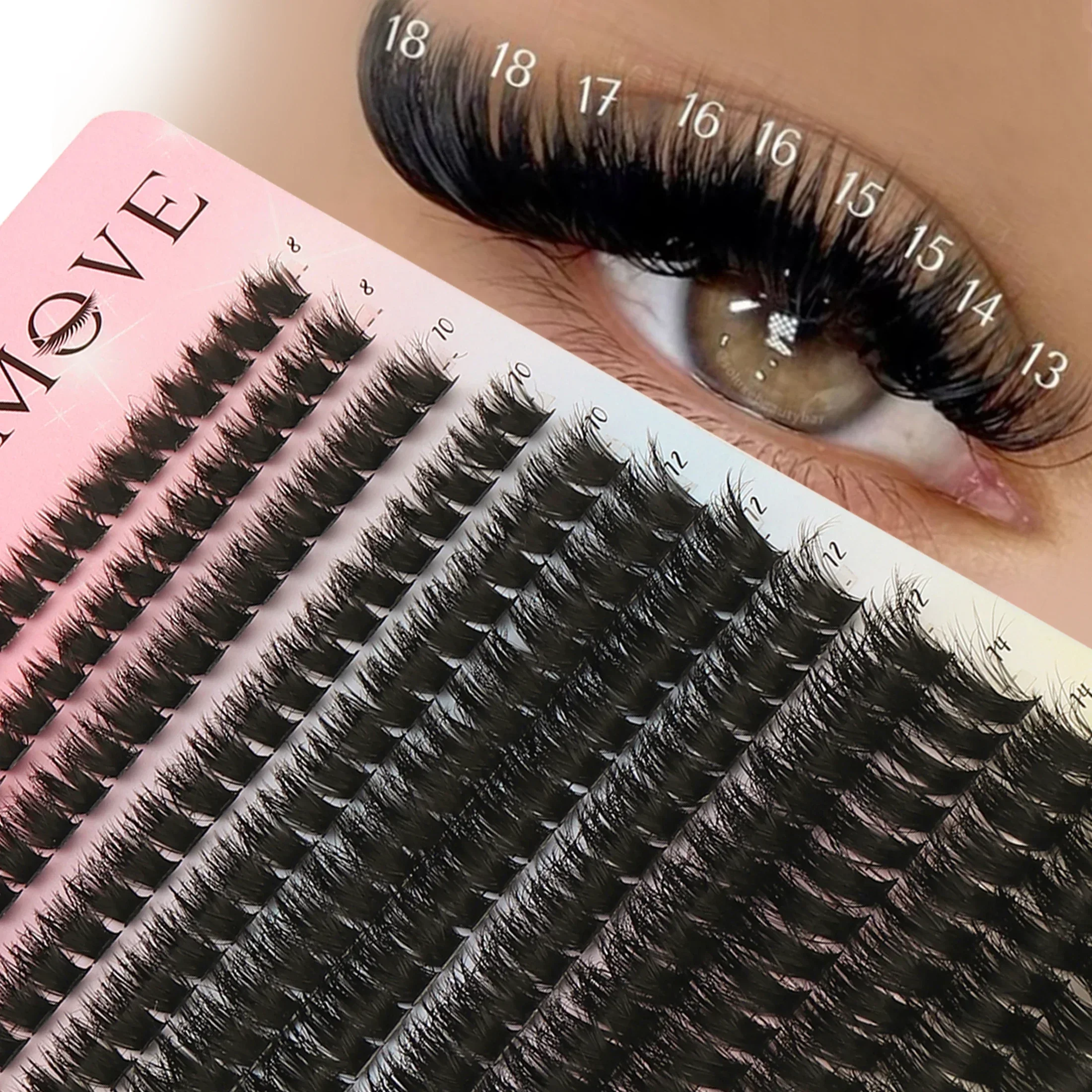 80D Cluster Lashes D Curl 280pcs Faux Mink Individual Eyelashes 8-18mm Mixed Fluffy Thick DIY Lash Extensions Makeup