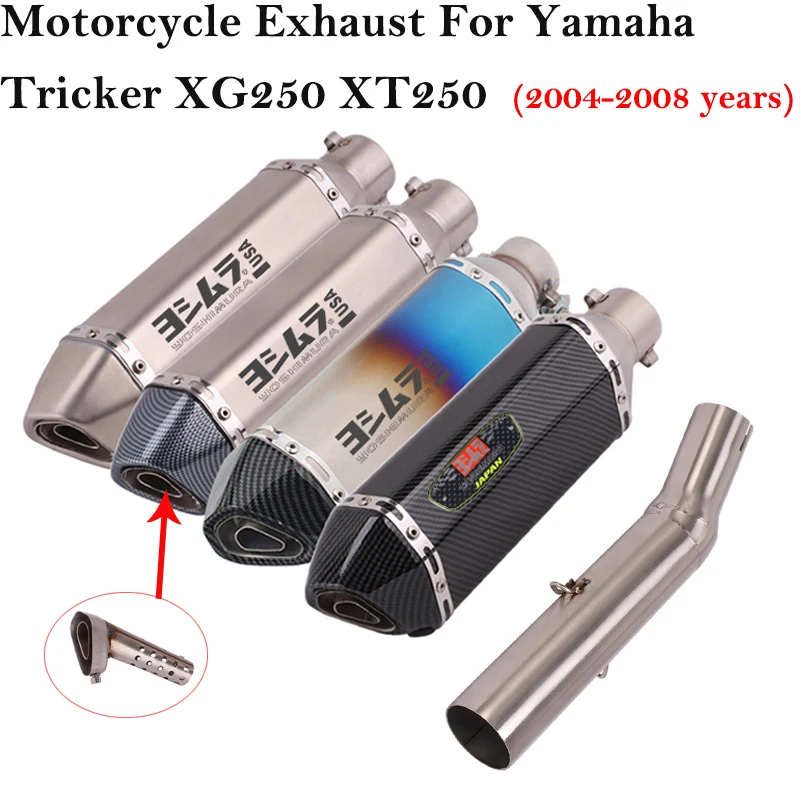 Full Systems For Yamaha Tricker XG250 XG 250 2004 - 2008 Motorcycle Exhaust Escape Modified With Mid Link Pipe 51mm Muffler Tube