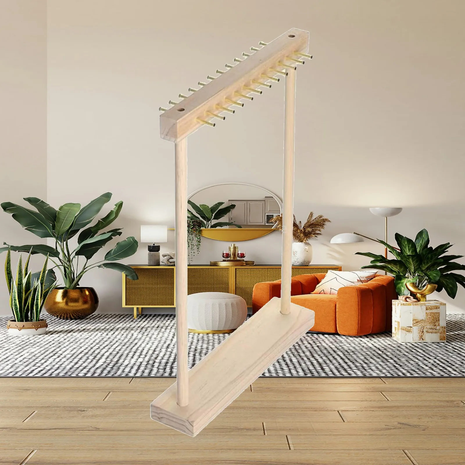 Walnut Wood Necklace Display Stand Detachable Jewelry Organizer Rack with Copper Hooks for Home Boutique Craft Fair Presentation