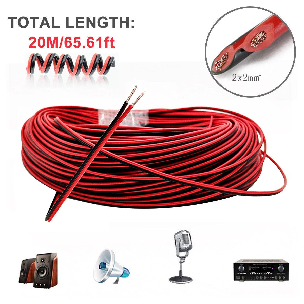 20M Length Audio Cable Copper Wire Loudspeakers Cable Audio Wire Speaker Cord LED Cable Extension Extend Cord Connector Wire