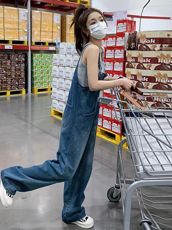 Cool Salt Series Large Size Denim Overalls Women's Spring Autumn Faion Slimming One-Piece Pants High Waist Straight Leg Jeans