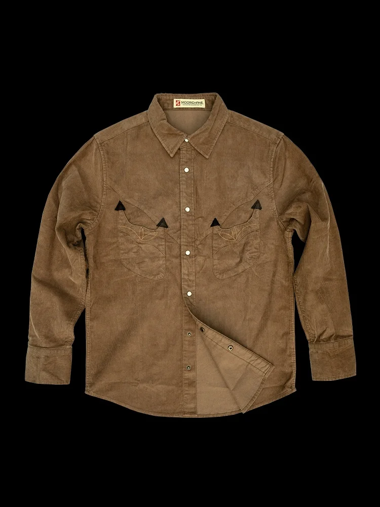 

Men's Retro American Western Cowboy Style Khaki Corduroy Long Sleeve Shirt Youth Trend Breathable Spring Ameika Khaki 82525