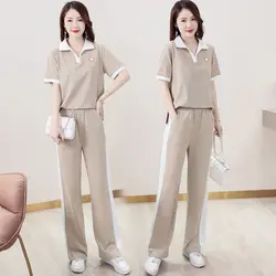 Women's Korean Casual Fashion Suit 2024 Spring Summer New Loose Crop Tops And Wide Leg Pants 2 Two Piece Set Plus Size Clothing