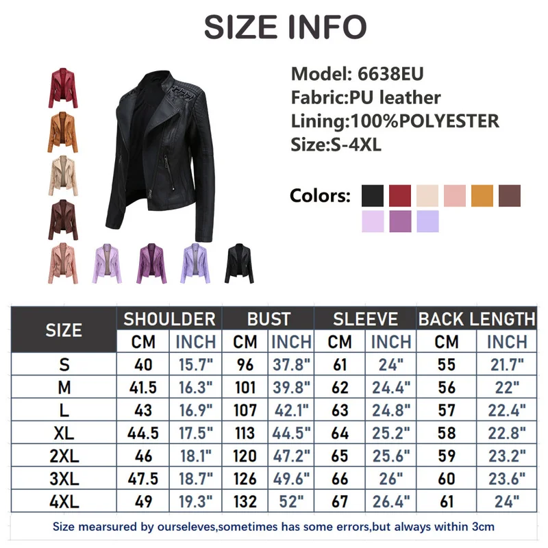 QICHE Women's Jacket Women's Outerwear 2026 Spring Autumn EU Size Slim Short Thin PU Biker Jacket