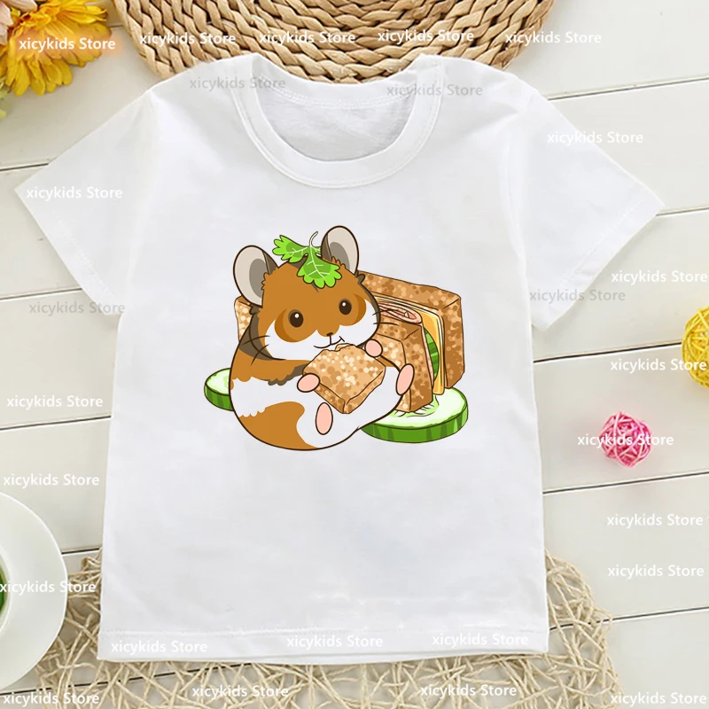 T-Shirt Feo Boys/Girls Funny Sandwich,Hamster Print Children'S Clothing Tshirt Summer Boy Girls Unisex Clothes Cute Baby Tshirts