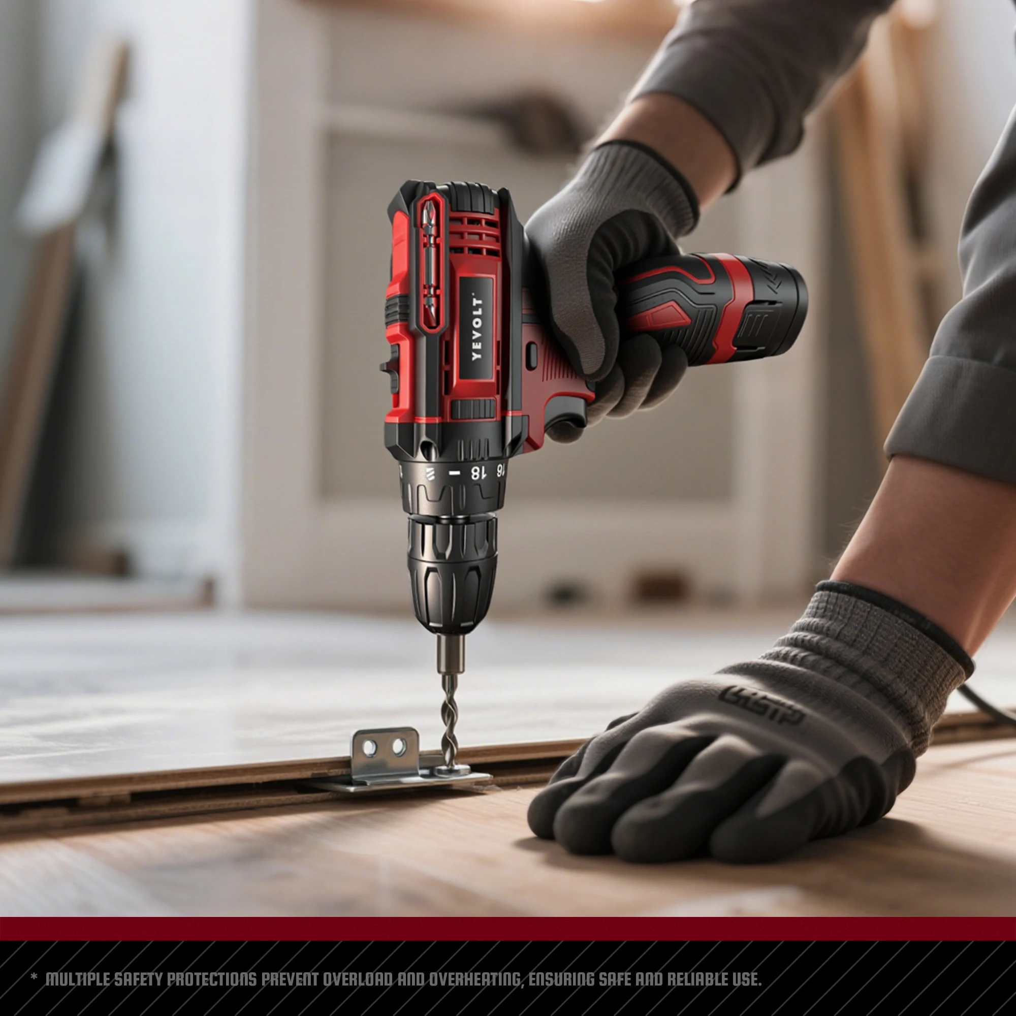 YEVOLT YVGCD12PT Series 12V Electric Drill 3/8" Chuck Compact Cordless Driver Handheld Screwdriver LED Light Power Tools