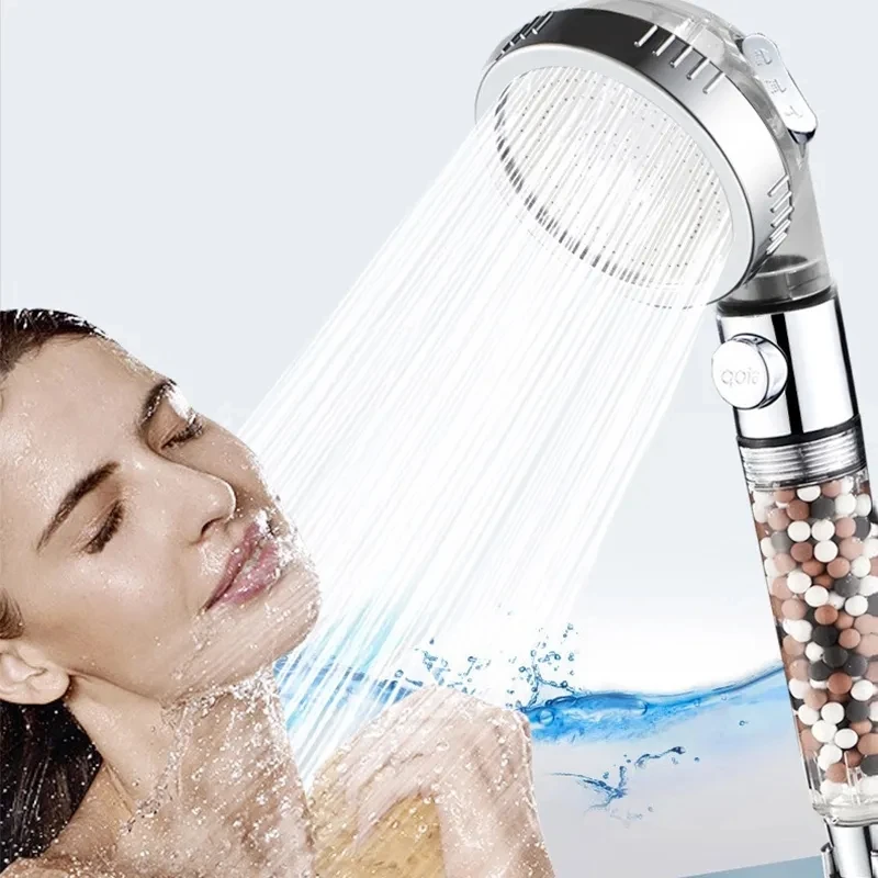 

New Premier Bathroom 3-Function SPA Shower Head with Switch Stop Button high Pressure Anion Filter Bath Head Water Saving Shower