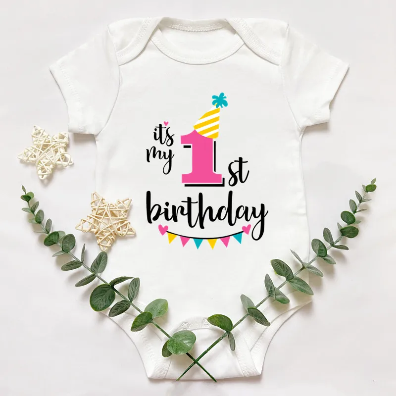 It\'s My 1st Birthday Baby Short-sleeved First Birthday Party Clothes 100% Cotton Baby Boys Girls Outfits Shower Gift