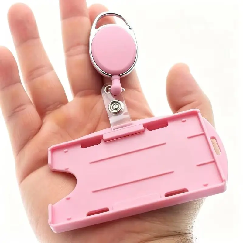 1 Set Pink ID Card Holder Pass Working Badge Sleeve Tag Staff Nurse Badge Office Accessories Name Card Cover Case Protector