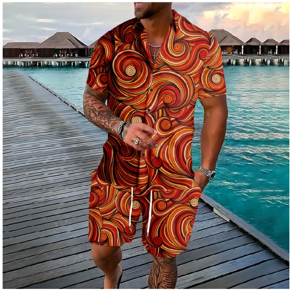 Summer Fashion Swirl 3D Print Men Shirt Sets Short Sleeve Shirt Oversized Casual Beach Shorts Streetwear Hawaiian Suits Clothes