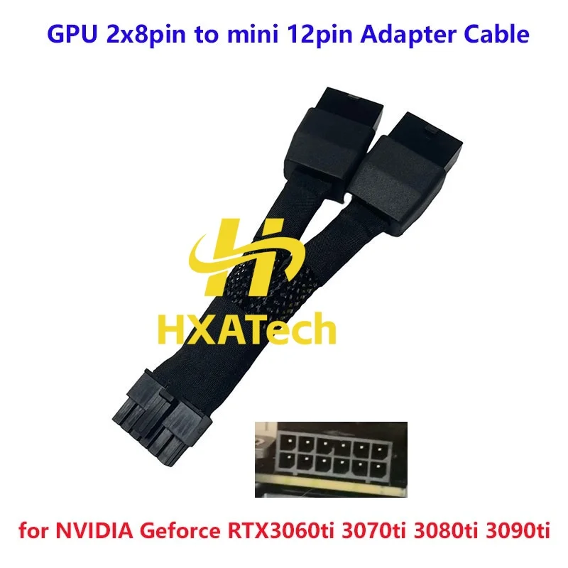 10cm Sleeved Mini 12Pin to Dual 8Pin PCIE GPU Power Adapter Cable for NVIDIA RTX3070 RTX3080 3090 version Graphics Card