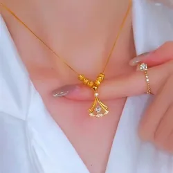 Authentic 18K Gold Diamond Ginkgo Leaf Pendant Women's Necklace Women's Exquisite Jewelry Gift Simple Zircon Neckchain