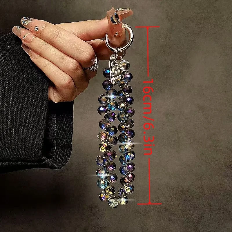 1Pc Luxury Mobile Phone Lanyard With High-end Feel, Short Artificial Crystal Lanyard, Handmade Bead Wrist Chain, Watch Out For L