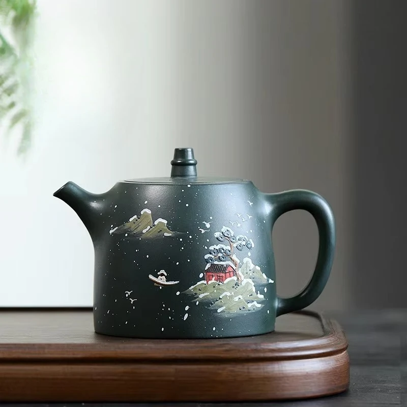 Dark Green Clay Purple Sand Pot Winter Rhyme Handong Tea Pot Home Kung Fu Tea Set