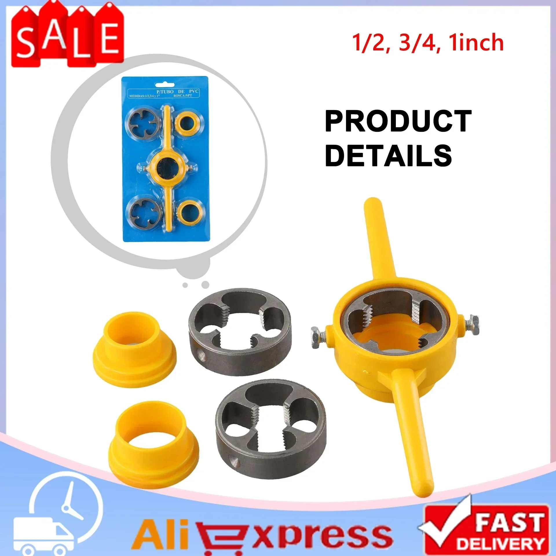 

6Pcs/Set Manual Pipe Threader 1/2 3/4 1Inch Plumbing PVC Thread Tool Maker Screw Die For Pumps Pipes Tap Die Hand Tool