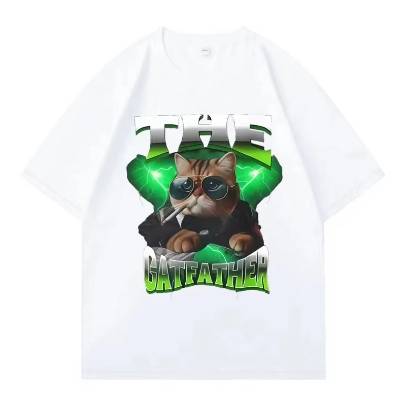 Fashion Women Harajuku 2026 Humor Cartoon Gang Cat Meme T Shirt T-shirt Tide Oversized Loose Cozy Crewneck T-shirts Personality