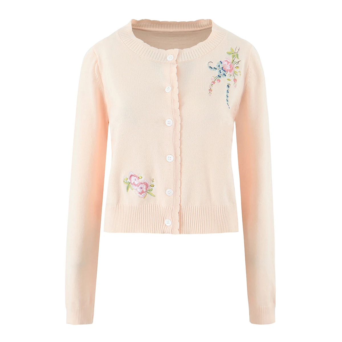 French Chic Cropped Sweater Cardigan Women Cream Floral Embroidery Knitted Autumn Winter Long Sleeve Ladies Y2K Knitwear Jersey