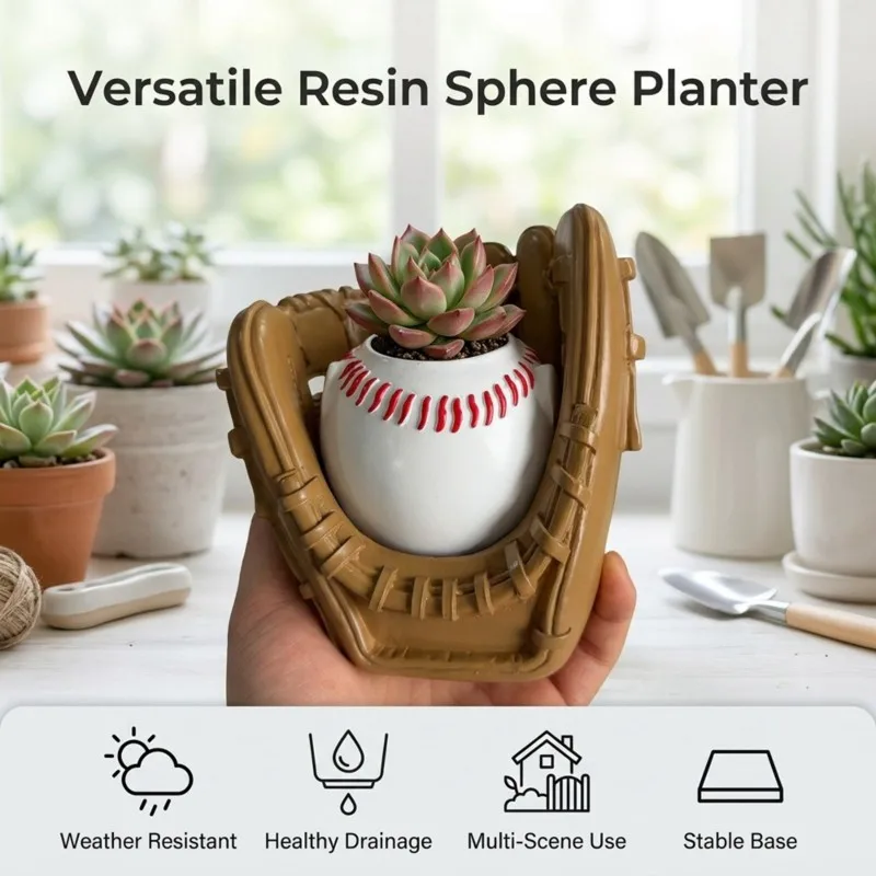 ABMH-Sports Theme Flower Pot Baseball Glove Shape Planter Mini Plant Pot Creative Desktop Decoration