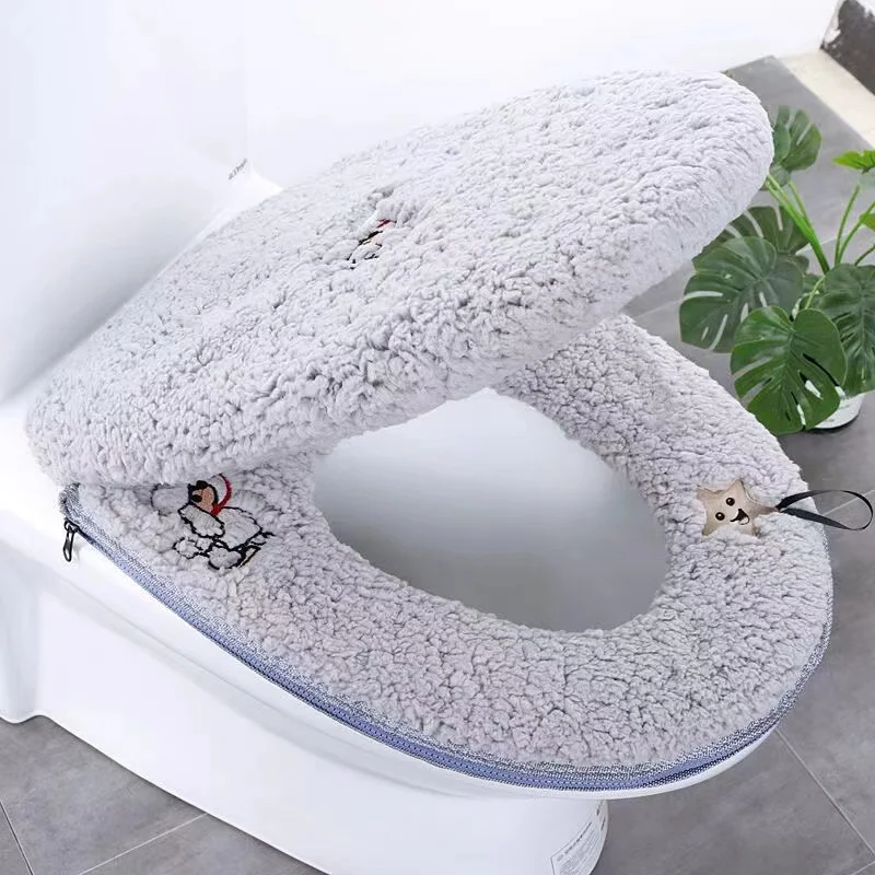 Thicken Soft Plush Toilet Seat Cover Mat Washable Bathroom Toilet Cushion with Zipper New Closestool Pad Home WC Accessories